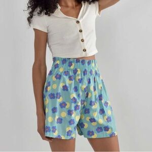 Space 46 green daisy paper bag waist shorts
